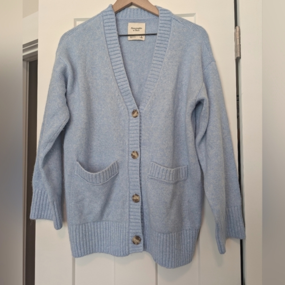 Abercrombie & Fitch Blue Boyfriend Oversized Long Cardigan Small Button Up A&F - Picture 3 of 6